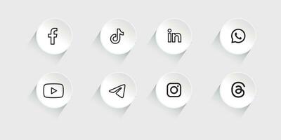 Collection of popular social media logo. Facebook, instagram, twitter, linkedin, youtube, telegram, vimeo, snapchat, whatsapp. Realistic editorial set. vector