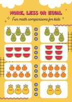 flat design vector counting more less equal counting printable worksheet for kids activity