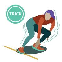 A atletic girl does a trick while running. Vector illustration in flat style