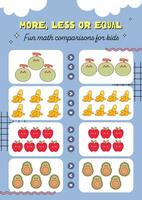 flat design vector counting more less equal counting printable worksheet for kids activity