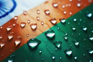 Water drops on the flag of Lithuania. Shallow depth of field, Drops of water on India flag background. Shallow depth of field, AI Generated photo