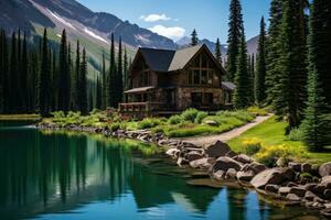 Beautiful mountain lake with blue sky and reflection in Banff National Park, Canada, Emerald Lake In Crested Butte, Colorado, AI Generated photo