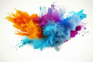 Colorful ink splashes isolated on white background. Abstract background, Explosion of colored powder on a white background. 3d rendering, AI Generated photo