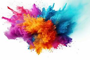 Explosion of colored powder isolated on white background. Abstract colored background, Explosion of colored powder on a white background. 3d rendering, AI Generated photo