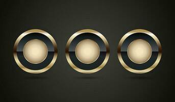 Set of Three Luxury Gold and premium quality badge button design, and luxury circle on dark background templates vector