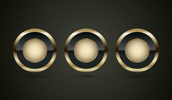 Set of Three Luxury Gold and premium quality badge button design, and luxury circle on dark background templates vector