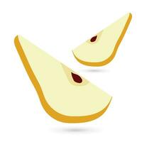 Two yellow pear fruit with half cut sliced on white background used in Organic healthy fruits vector illustration