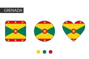 Grenada 3 shapes square, circle, heart with city flag. Isolated on white background. vector