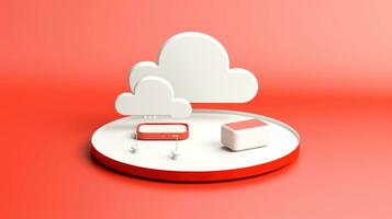 3D red white cloud icon minimal style, cloud computing online service, digital technology security concept, Generative AI illustration photo