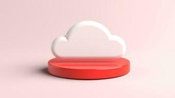 3d rojo blanco nube icono mínimo estilo, nube informática en línea servicio, digital tecnología seguridad concepto, generativo ai ilustración foto