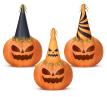 3d renderen halloween pompoenen met partij hoeden png