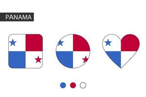 Panama 3 shapes square, circle, heart with city flag. Isolated on white background. vector