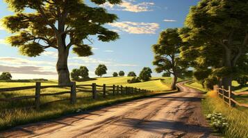 montaña la carretera. paisaje con rocas, soleado cielo con nubes y hermosa asfalto la carretera en el noche en verano. autopista en montañas, generativo ai ilustración foto