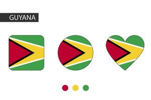 Guyana 3 shapes square, circle, heart with city flag. Isolated on white background. vector