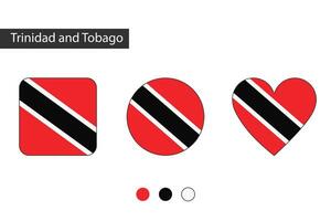 Trinidad and Tobago 3 shapes square, circle, heart with city flag. Isolated on white background. vector