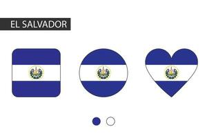 El Salvador 3 shapes square, circle, heart with city flag. Isolated on white background. vector