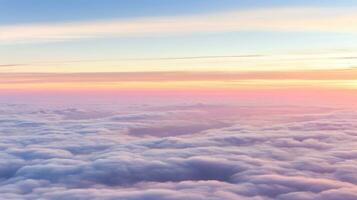 aéreo ver blanco nubes en cielo. cima. ver desde zumbido. aéreo aves ojo. aéreo parte superior ver paisaje de nubes cielo fondo, generativo ai ilustración foto