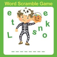 Spelling Word Scramble worksheet. Worksheet for learning English. Educational activity for children. Simple educational printable worksheet. Vector illustration.