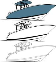 Boat vector, Fishing boat vector line art and one color