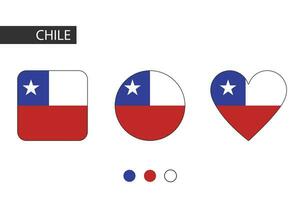 Chile 3 shapes square, circle, heart with city flag. Isolated on white background. vector