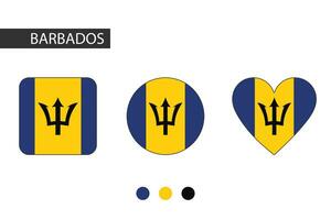 Barbados 3 shapes square, circle, heart with city flag. Isolated on white background. vector