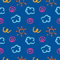 Sun and cloud hand drawn paintbrush seamless pattern background for wrapping, illustration, print vector