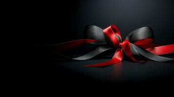 Red ribbon on dark background, World AIDS Day, concept of helping those in need, Generative AI illustration photo