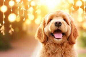 Close-up of cute dog with beautiful bokeh background, Generative AI illustration photo