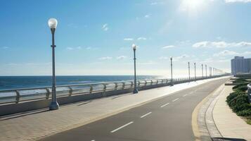 vacío asfalto la carretera junto a el mar fondo, autopista junto a el mar, al aire libre horizontal imagen, generativo ai ilustración foto