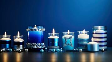 Hanukkah festive celebration concept, glow of the menorah with shining candles and star, Generative AI illustration photo