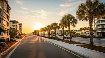 Empty asphalt road beside the sea background, highway beside the sea, outdoors horizontal image, Generative AI illustration photo