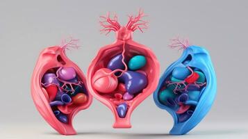 3d ilustración Bosquejo de el humano Organo sistema, anatomía, nervioso, circulatorio, digestivo, excretorio, urinario, y hueso sistemas médico educación concepto, generativo ai ilustración foto