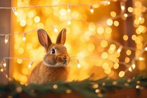 Close-up of cute rabbit with beautiful bokeh background, Generative AI illustration photo