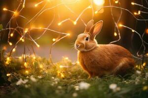 Close-up of cute rabbit with beautiful bokeh background, Generative AI illustration photo