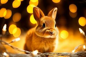Close-up of cute rabbit with beautiful bokeh background, Generative AI illustration photo