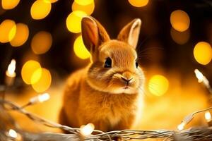 Close-up of cute rabbit with beautiful bokeh background, Generative AI illustration photo