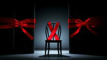 Symbol of unity for World AIDS Day, the empty red chair, concept of helping those in need, Generative AI illustration photo