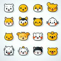 Set of animal faces, face emojis, stickers, emoticons,cartoon funny mascot characters face set, Generative AI illustration photo