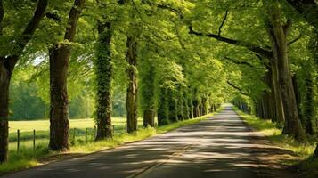 Mountain road. Landscape with rocks, sunny sky with clouds and beautiful asphalt road in the evening in summer. Highway in mountains, Generative AI illustration photo