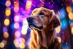 Close-up of cute dog with beautiful bokeh background, Generative AI illustration photo