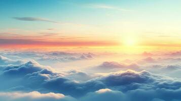Aerial view White clouds in sky. Top. View from drone. Aerial bird's eye. Aerial top view cloudscape. Sky background, Generative AI illustration photo