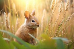 Close-up of cute rabbit with beautiful bokeh background, Generative AI illustration photo