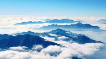 Aerial view White clouds in blue sky. Top. View from drone. Aerial bird's eye. Aerial top view cloudscape. Sky background, Generative AI illustration photo