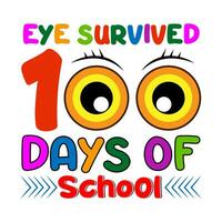 Eye survived 100 days of school. 100 days school T-shirt design. vector