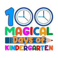 100 mágico dias de jardín de infancia. 100 dias colegio camiseta diseño. vector