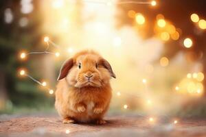 Close-up of cute rabbit with beautiful bokeh background, Generative AI illustration photo