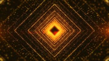 Tunnel Glowing particle Gold square shape tunnel abstract background. photo