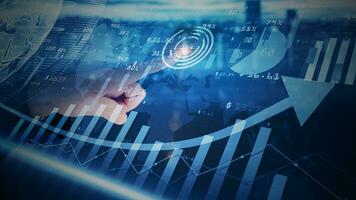 Hands touch Digital data financial investment trends, Financial business diagram with charts and stock numbers showing profits and losses, Business and finance background. 3D Rendering photo
