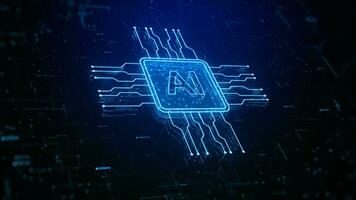 Blue particles AI logo technology digital data, Technology network connection and futuristic technology abstract background photo