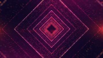 Tunnel Glowing particle Purple square shape tunnel abstract background. photo